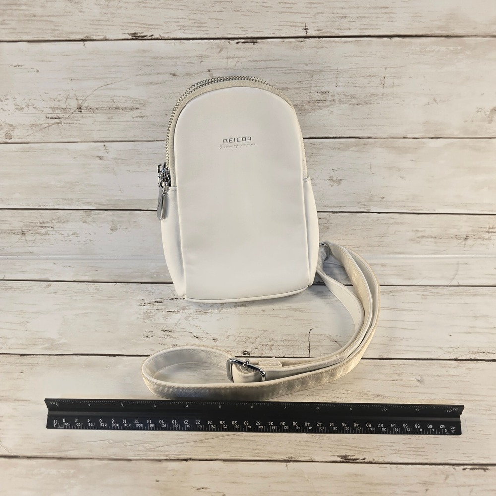 Neicoa White Faux Leather Small Crossbody Sling Bag Travel Pouch Silver Hardware